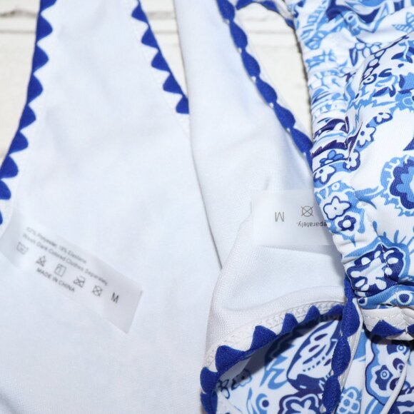 White and blue paisley two-piece swimsuit size Medium - Picture 3 of 4